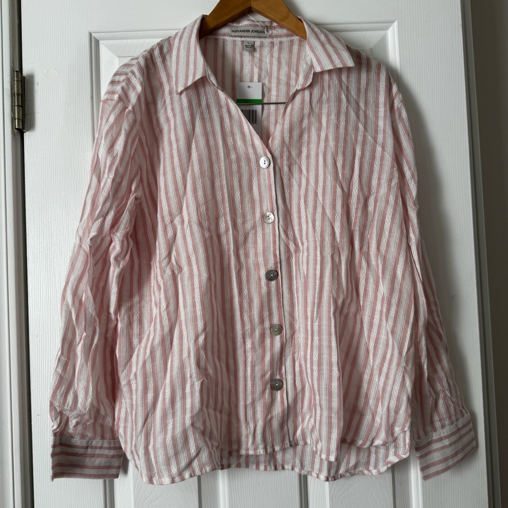 NWT Alexander Jordan Pink & White Striped Cotton Button-Down 0447